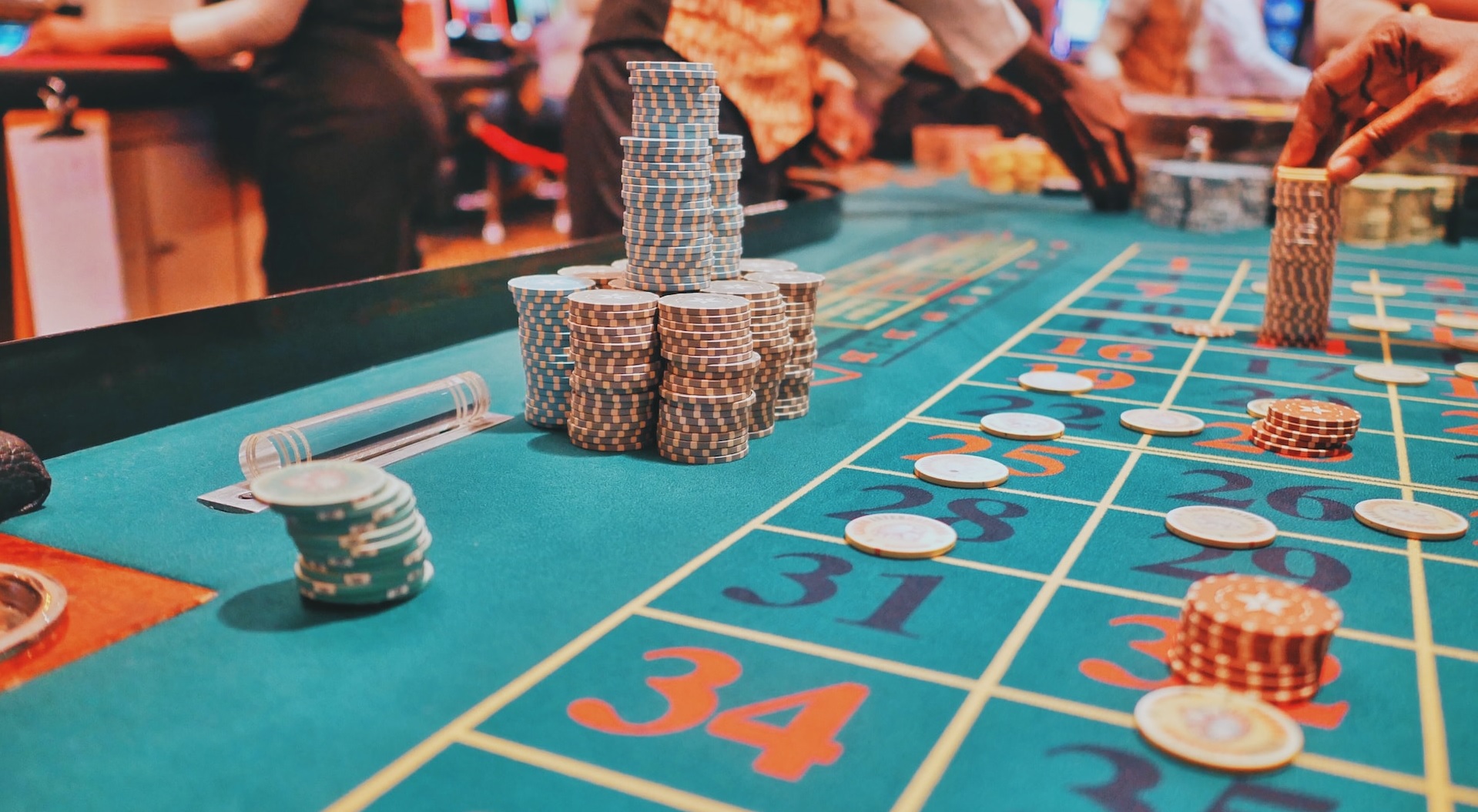 Roulette table with stacks of casino chips